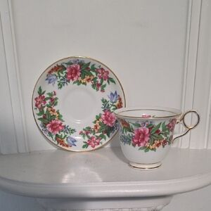 Vintage Royal Chelsea Hand Painted Floral Garden Tea Cup and Saucer
